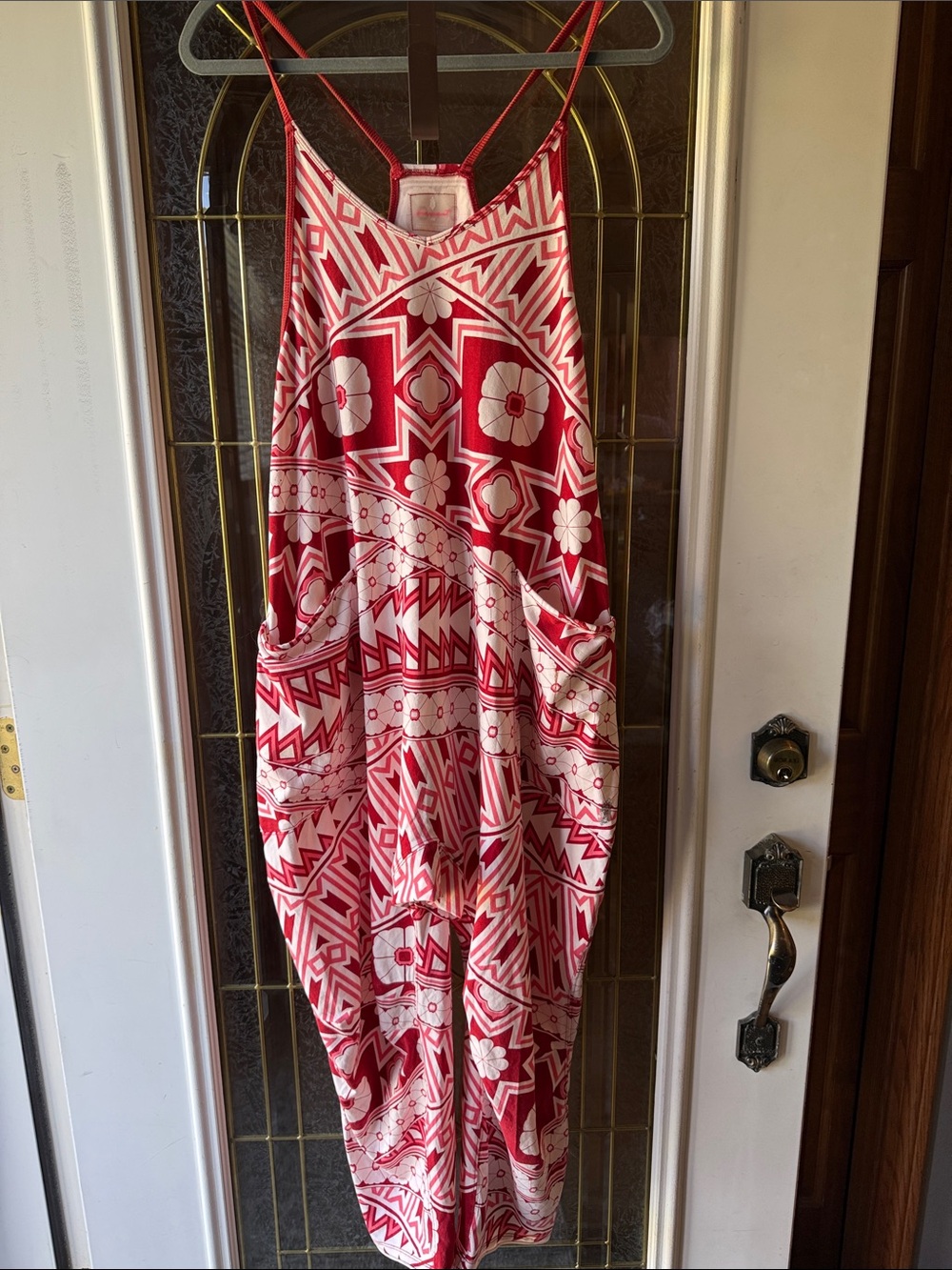 Free People Red and White Floral Geometric Romper